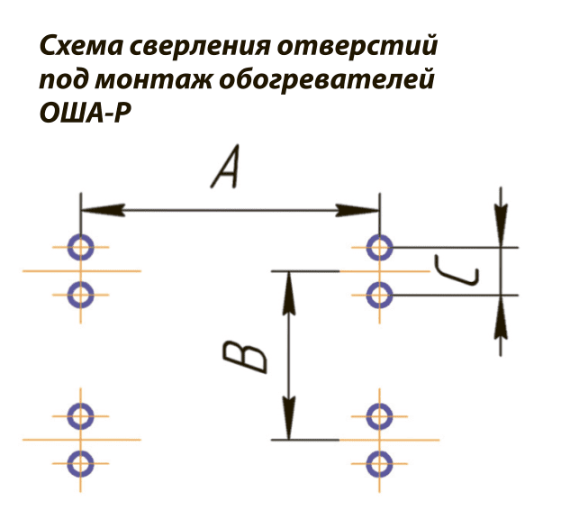 Схема сверления отверстий под монтаж обогревателей ОША-Р